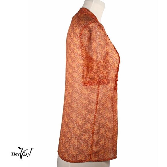 Banana Republic Ruffle Button Up Sheer Blouse Shirt Pink Floral Size XS -Hey Viv - Picture 3 of 5